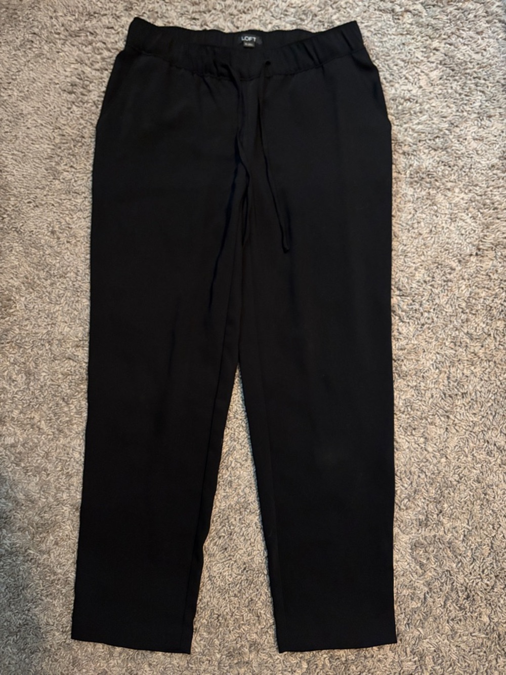 LOFT Black Straight-Leg Drawstring Pants